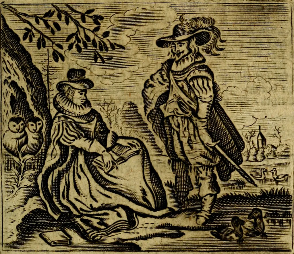 An illustration from Spiegel van den Ouden en Nieuwen Tydt, : bestaande uyt spreekwoorden, ontleent van de voorige en jegenwoordige eeuwe, verlustiget door meenigte van sinnebeelden, met gedichten en prenten daar op passende. : Vermeerdert met groote meenigte van spreekwoorden, door geheel het werk, met byvoeginge van nieuwe platen eu gedichten : alles in de nederlandsche tale ten gerieve van de liefhebbers der zelver,, 1690, leaf 92