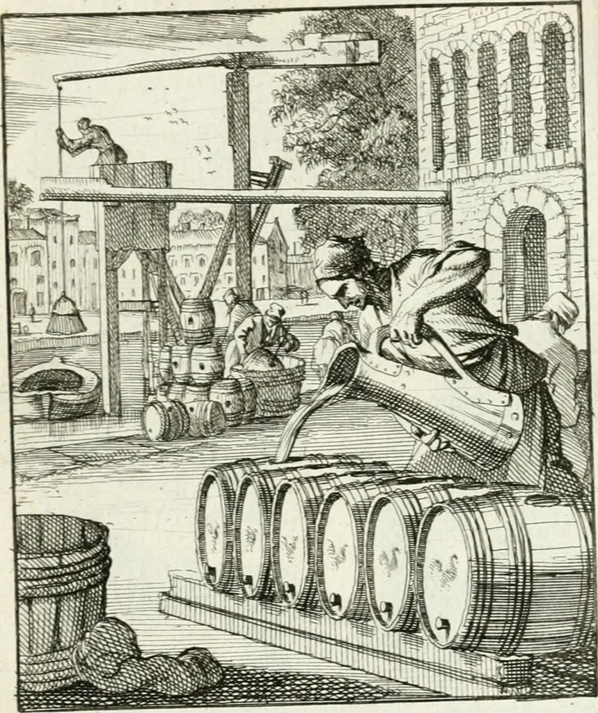An illustration from Spiegel van 't menschelyk bedryf : vertonende hondert-verscheyde ambagten zeer konstig afgebeeld en met zeer zinryke spreuken en stigtelyke versen verrykt, 1694, leaf 106