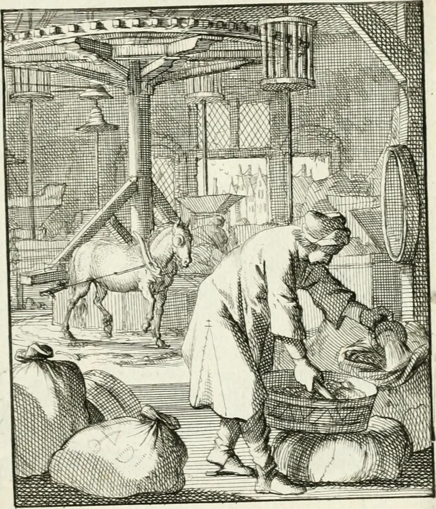 An illustration from Spiegel van 't menschelyk bedryf : vertonende hondert-verscheyde ambagten zeer konstig afgebeeld en met zeer zinryke spreuken en stigtelyke versen verrykt, 1694, leaf 108