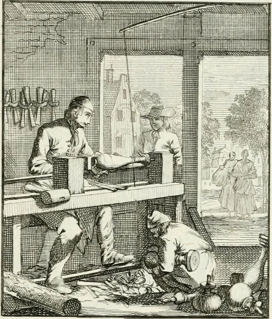 An illustration from Spiegel van 't menschelyk bedryf : vertonende hondert-verscheyde ambagten zeer konstig afgebeeld en met zeer zinryke spreuken en stigtelyke versen verrykt, 1694, leaf 116