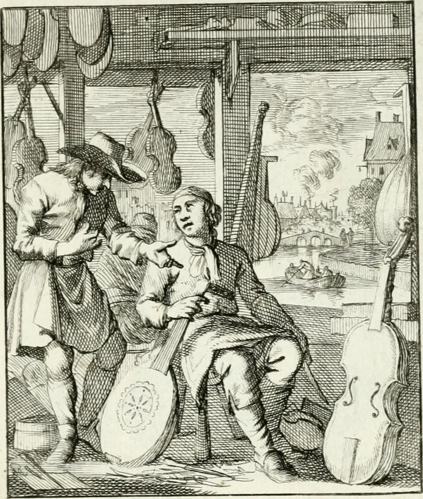 An illustration from Spiegel van 't menschelyk bedryf : vertonende hondert-verscheyde ambagten zeer konstig afgebeeld en met zeer zinryke spreuken en stigtelyke versen verrykt, 1694, leaf 118