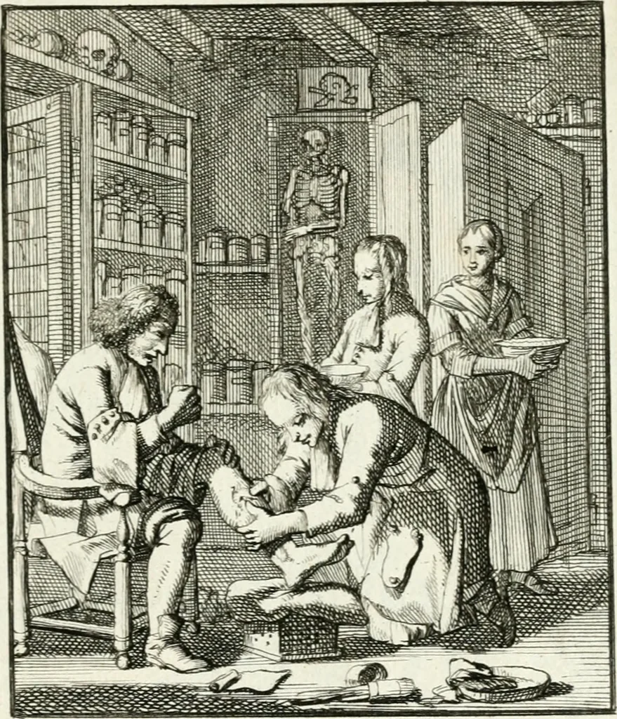 An illustration from Spiegel van 't menschelyk bedryf : vertonende hondert-verscheyde ambagten zeer konstig afgebeeld en met zeer zinryke spreuken en stigtelyke versen verrykt, 1694, leaf 120