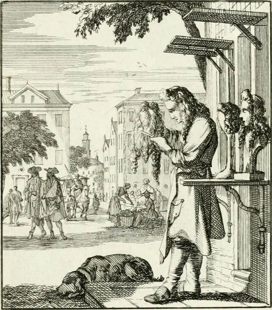 An illustration from Spiegel van 't menschelyk bedryf : vertonende hondert-verscheyde ambagten zeer konstig afgebeeld en met zeer zinryke spreuken en stigtelyke versen verrykt, 1694, leaf 122