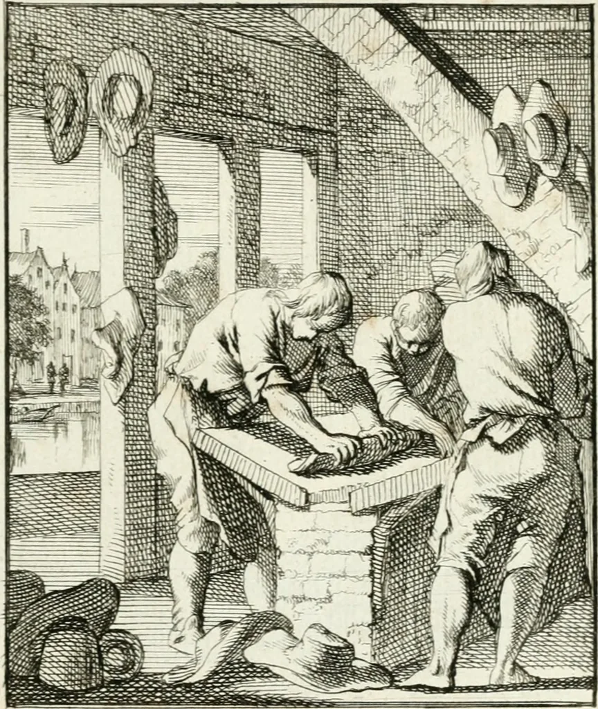 An illustration from Spiegel van 't menschelyk bedryf : vertonende hondert-verscheyde ambagten zeer konstig afgebeeld en met zeer zinryke spreuken en stigtelyke versen verrykt, 1694, leaf 124