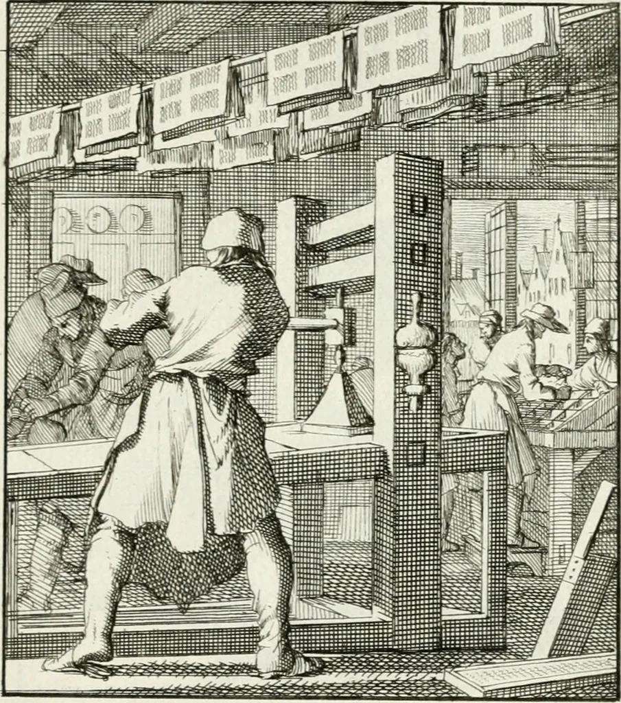 An illustration from Spiegel van 't menschelyk bedryf : vertonende hondert-verscheyde ambagten zeer konstig afgebeeld en met zeer zinryke spreuken en stigtelyke versen verrykt, 1694, leaf 130