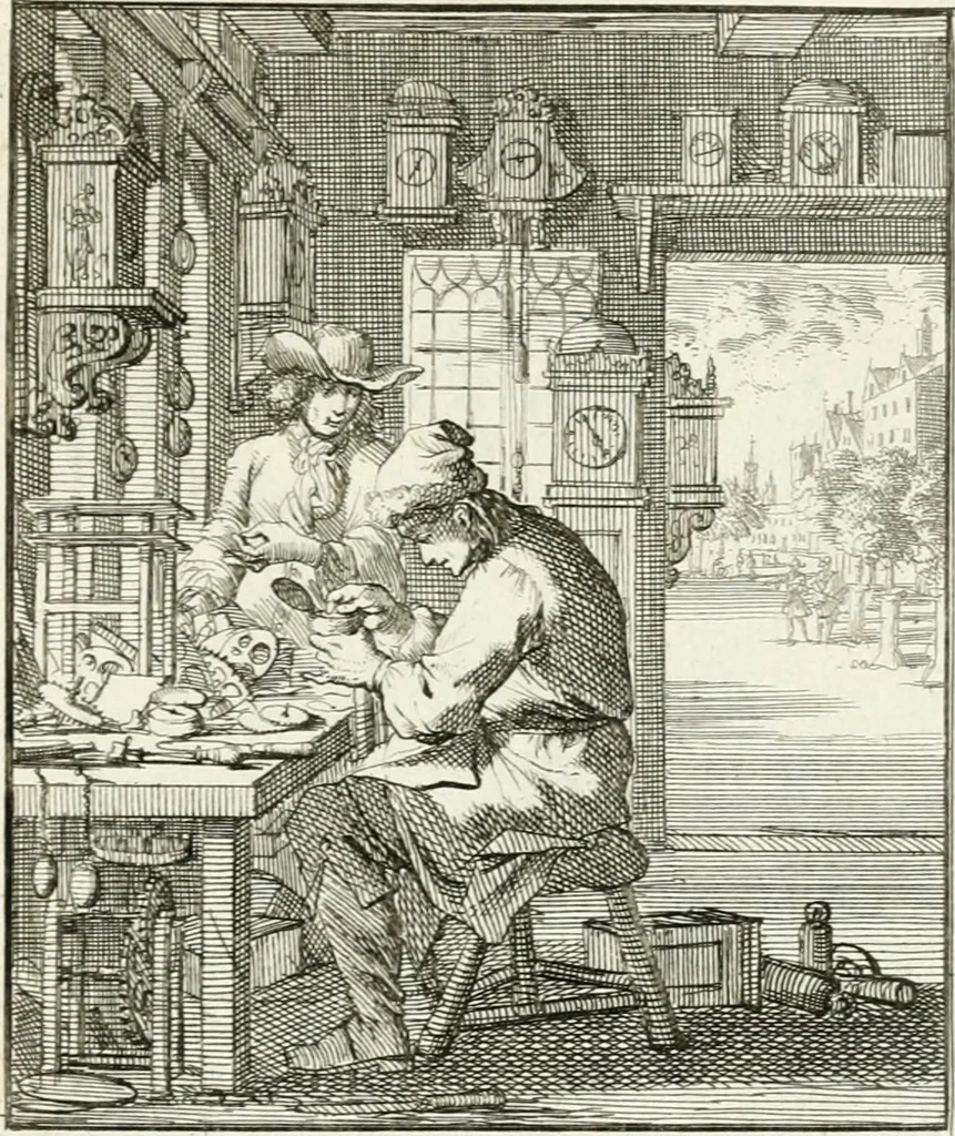 An illustration from Spiegel van 't menschelyk bedryf : vertonende hondert-verscheyde ambagten zeer konstig afgebeeld en met zeer zinryke spreuken en stigtelyke versen verrykt, 1694, leaf 138