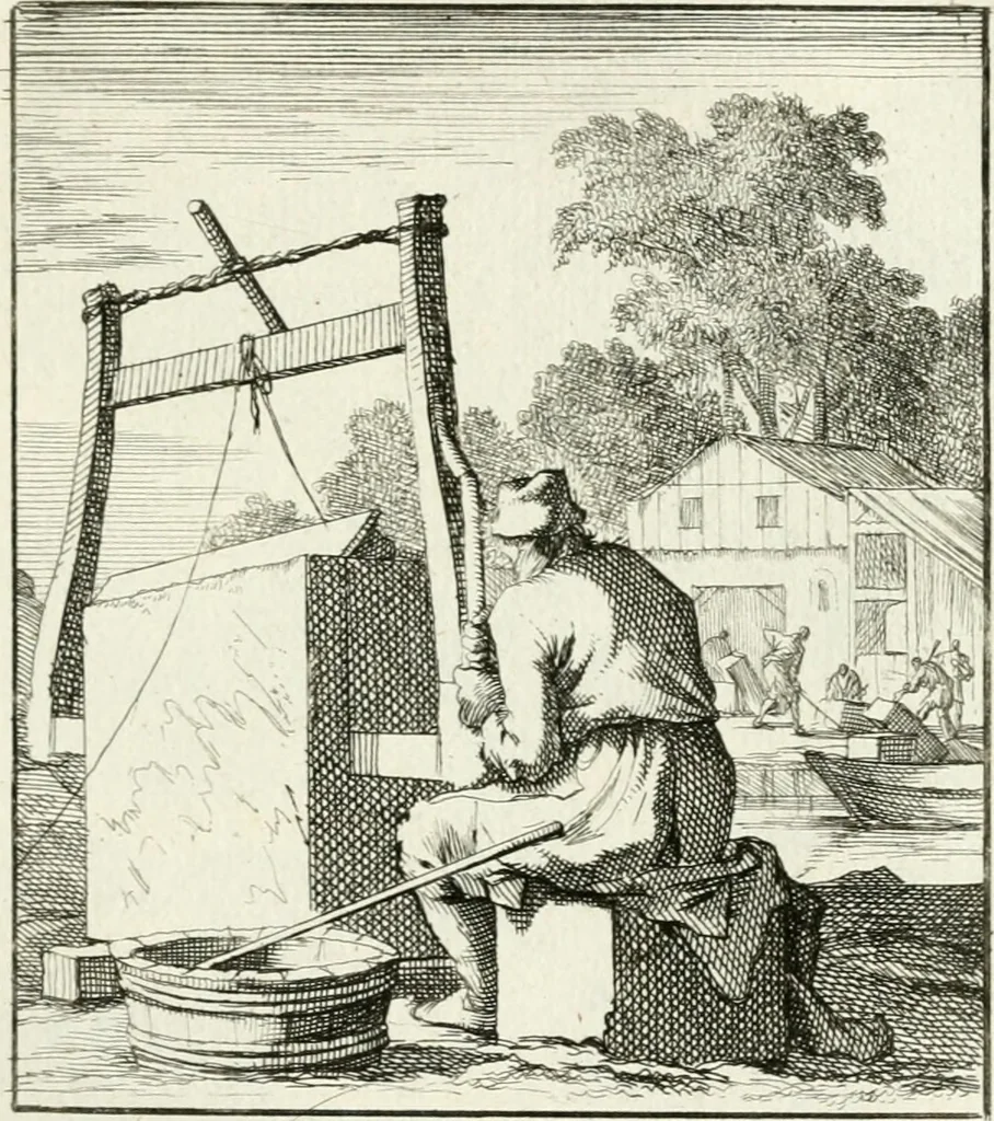 An illustration from Spiegel van 't menschelyk bedryf : vertonende hondert-verscheyde ambagten zeer konstig afgebeeld en met zeer zinryke spreuken en stigtelyke versen verrykt, 1694, leaf 146