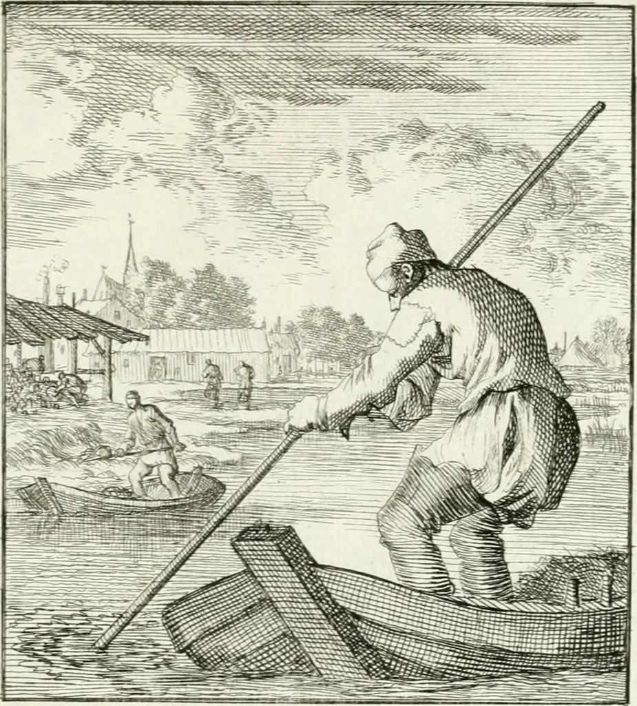 An illustration from Spiegel van 't menschelyk bedryf : vertonende hondert-verscheyde ambagten zeer konstig afgebeeld en met zeer zinryke spreuken en stigtelyke versen verrykt, 1694, leaf 156