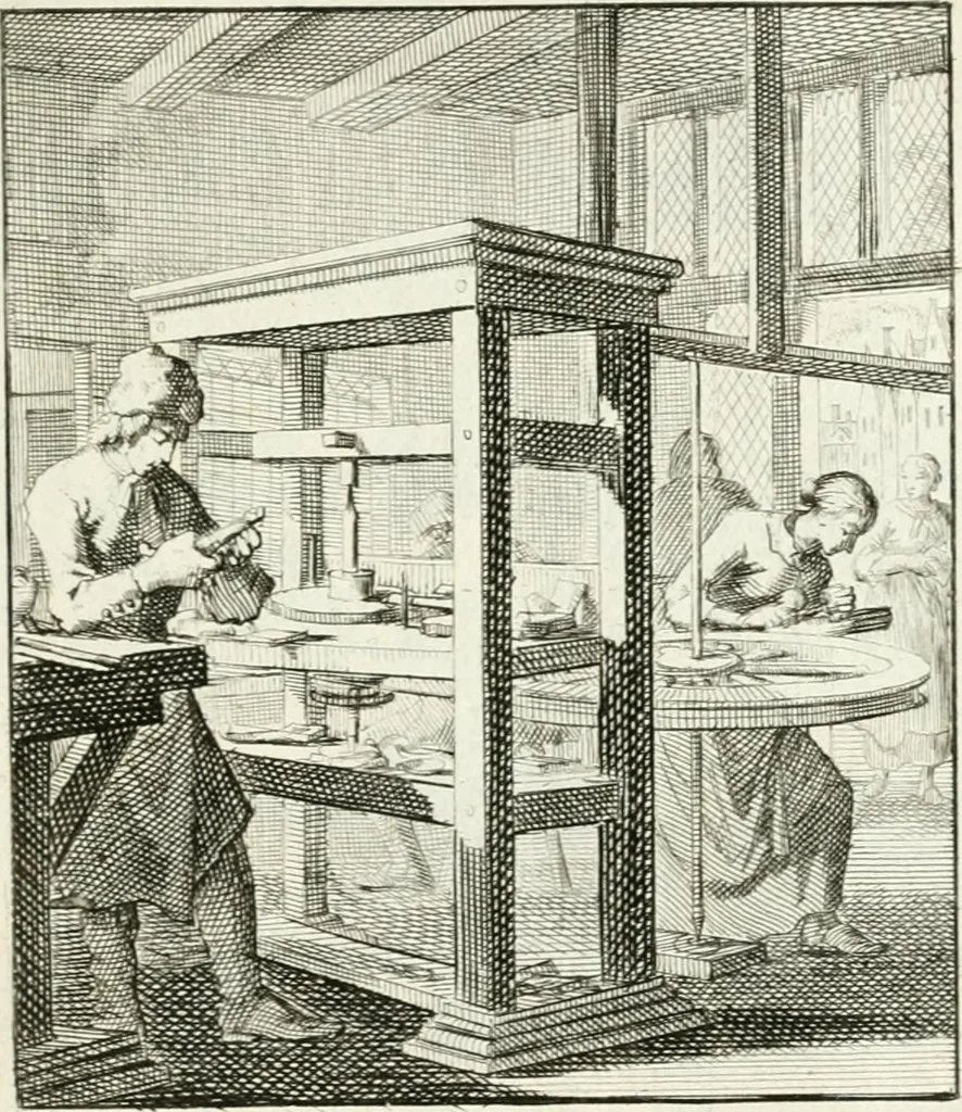 An illustration from Spiegel van 't menschelyk bedryf : vertonende hondert-verscheyde ambagten zeer konstig afgebeeld en met zeer zinryke spreuken en stigtelyke versen verrykt, 1694, leaf 168