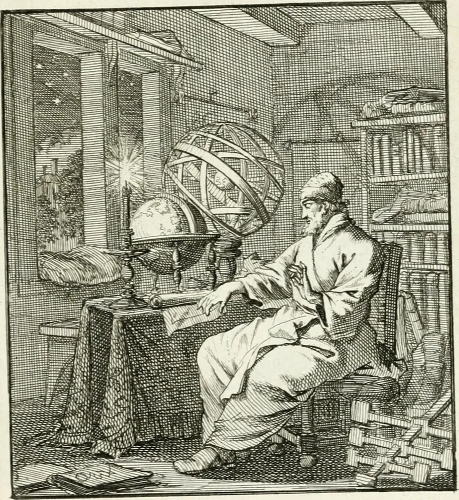 An illustration from Spiegel van 't menschelyk bedryf : vertonende hondert-verscheyde ambagten zeer konstig afgebeeld en met zeer zinryke spreuken en stigtelyke versen verrykt, 1694, leaf 184