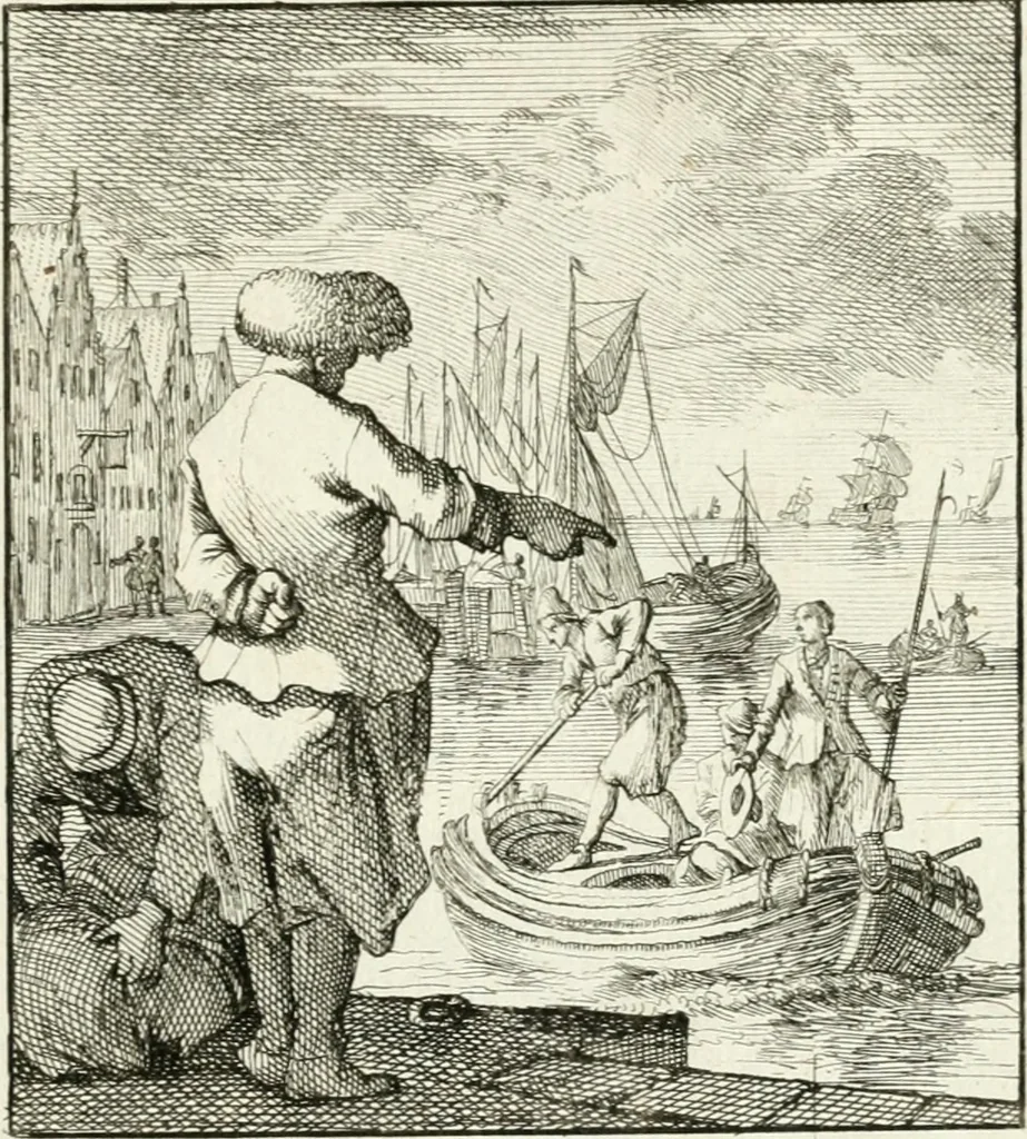 An illustration from Spiegel van 't menschelyk bedryf : vertonende hondert-verscheyde ambagten zeer konstig afgebeeld en met zeer zinryke spreuken en stigtelyke versen verrykt, 1694, leaf 196