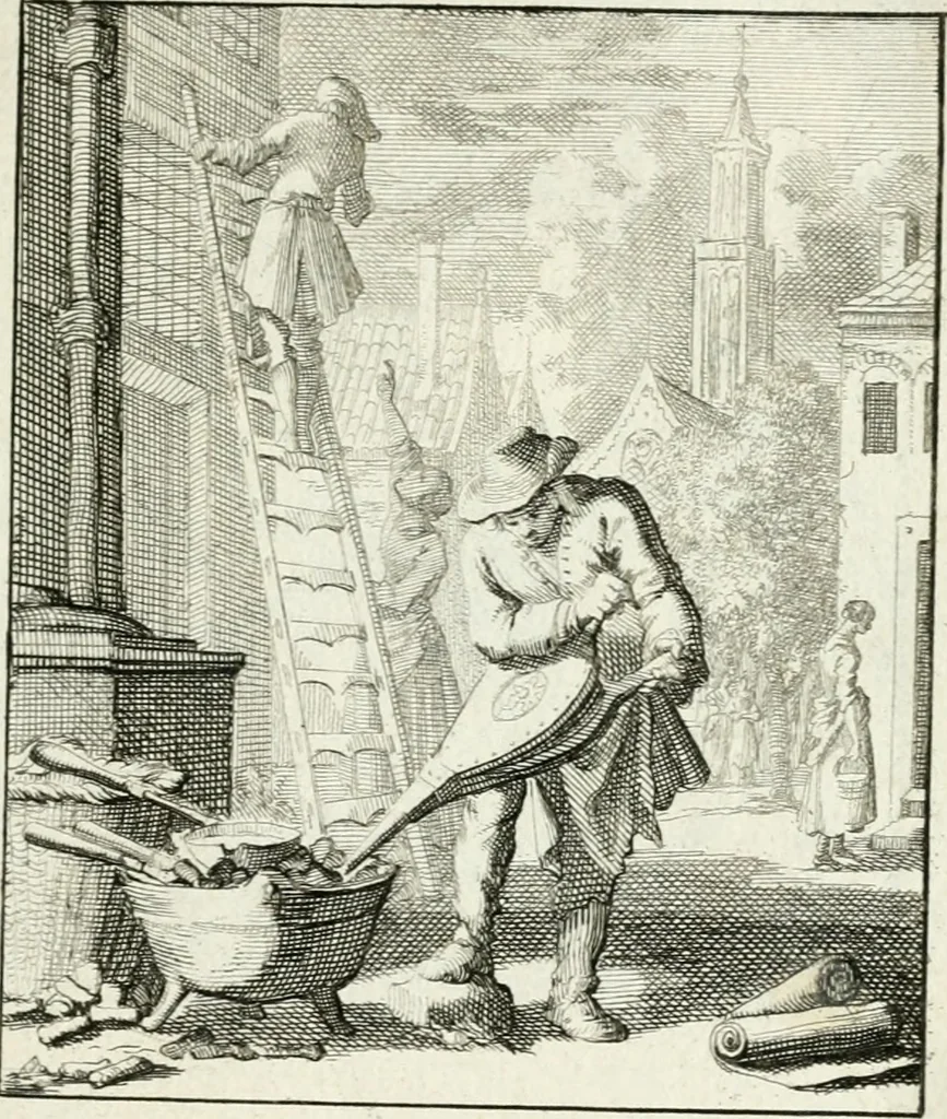 An illustration from Spiegel van 't menschelyk bedryf : vertonende hondert-verscheyde ambagten zeer konstig afgebeeld en met zeer zinryke spreuken en stigtelyke versen verrykt, 1694, leaf 20