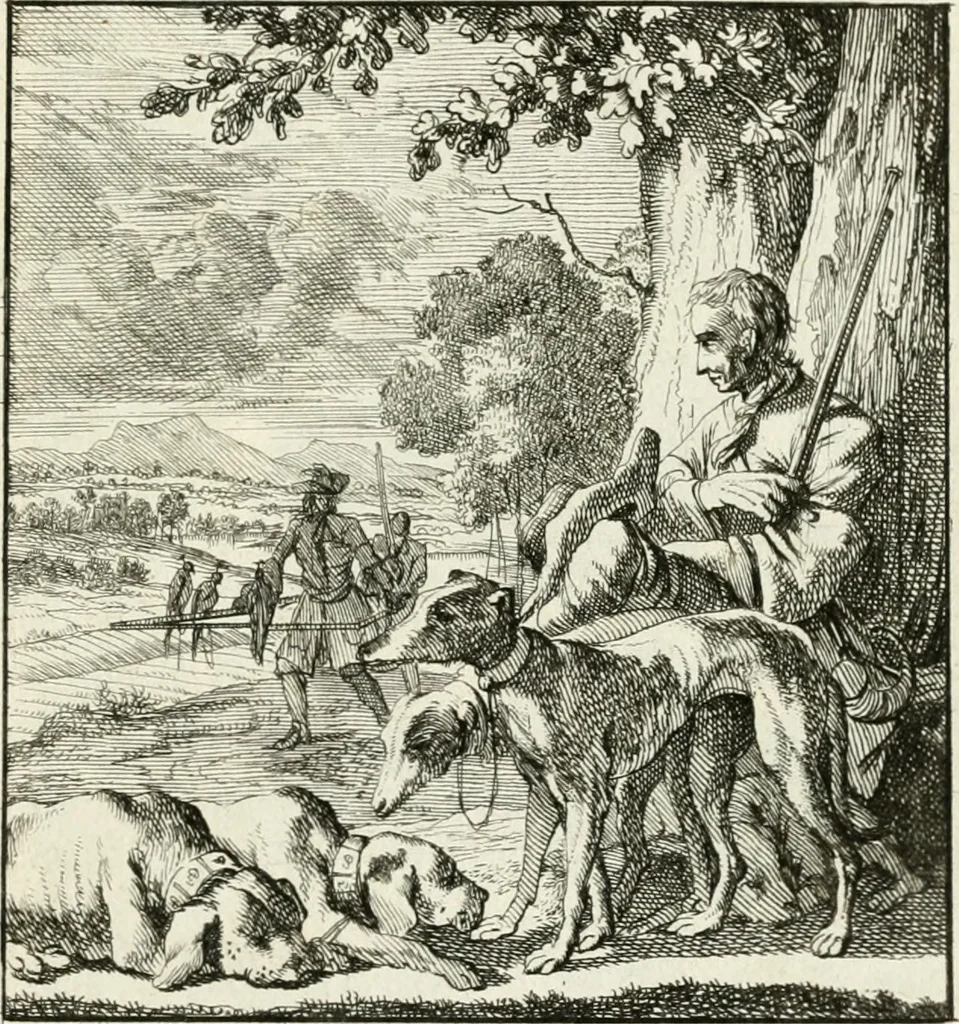 An illustration from Spiegel van 't menschelyk bedryf : vertonende hondert-verscheyde ambagten zeer konstig afgebeeld en met zeer zinryke spreuken en stigtelyke versen verrykt, 1694, leaf 200