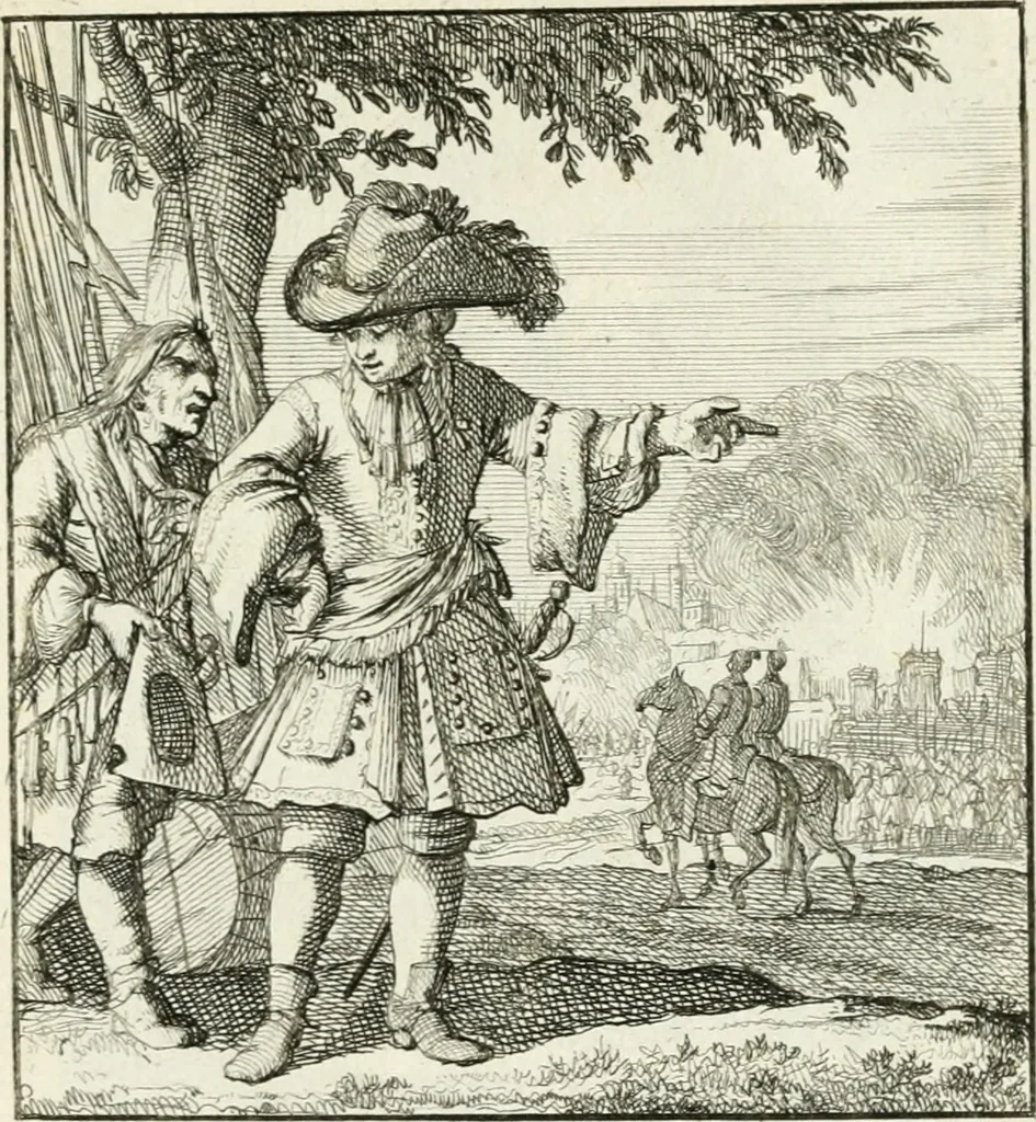 An illustration from Spiegel van 't menschelyk bedryf : vertonende hondert-verscheyde ambagten zeer konstig afgebeeld en met zeer zinryke spreuken en stigtelyke versen verrykt, 1694, leaf 204