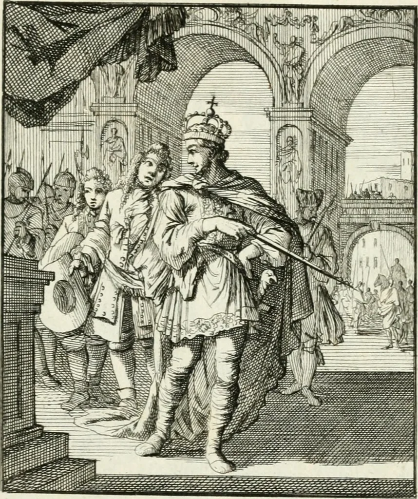 An illustration from Spiegel van 't menschelyk bedryf : vertonende hondert-verscheyde ambagten zeer konstig afgebeeld en met zeer zinryke spreuken en stigtelyke versen verrykt, 1694, leaf 206