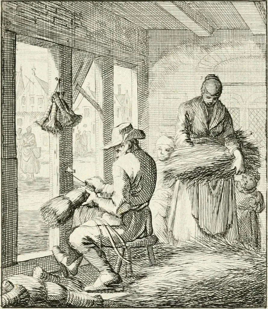 An illustration from Spiegel van 't menschelyk bedryf : vertonende hondert-verscheyde ambagten zeer konstig afgebeeld en met zeer zinryke spreuken en stigtelyke versen verrykt, 1694, leaf 26