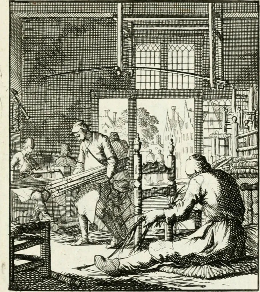 An illustration from Spiegel van 't menschelyk bedryf : vertonende hondert-verscheyde ambagten zeer konstig afgebeeld en met zeer zinryke spreuken en stigtelyke versen verrykt, 1694, leaf 32