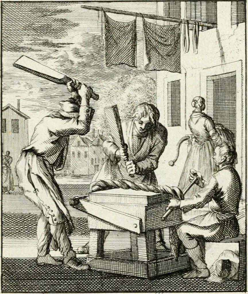 An illustration from Spiegel van 't menschelyk bedryf : vertonende hondert-verscheyde ambagten zeer konstig afgebeeld en met zeer zinryke spreuken en stigtelyke versen verrykt, 1694, leaf 34