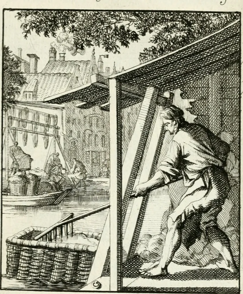 An illustration from Spiegel van 't menschelyk bedryf : vertonende hondert-verscheyde ambagten zeer konstig afgebeeld en met zeer zinryke spreuken en stigtelyke versen verrykt, 1694, leaf 38