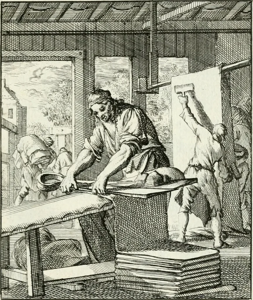 An illustration from Spiegel van 't menschelyk bedryf : vertonende hondert-verscheyde ambagten zeer konstig afgebeeld en met zeer zinryke spreuken en stigtelyke versen verrykt, 1694, leaf 42