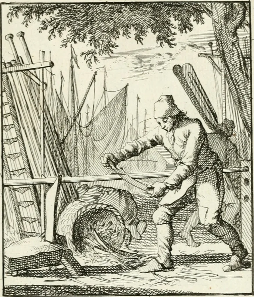 An illustration from Spiegel van 't menschelyk bedryf : vertonende hondert-verscheyde ambagten zeer konstig afgebeeld en met zeer zinryke spreuken en stigtelyke versen verrykt, 1694, leaf 78