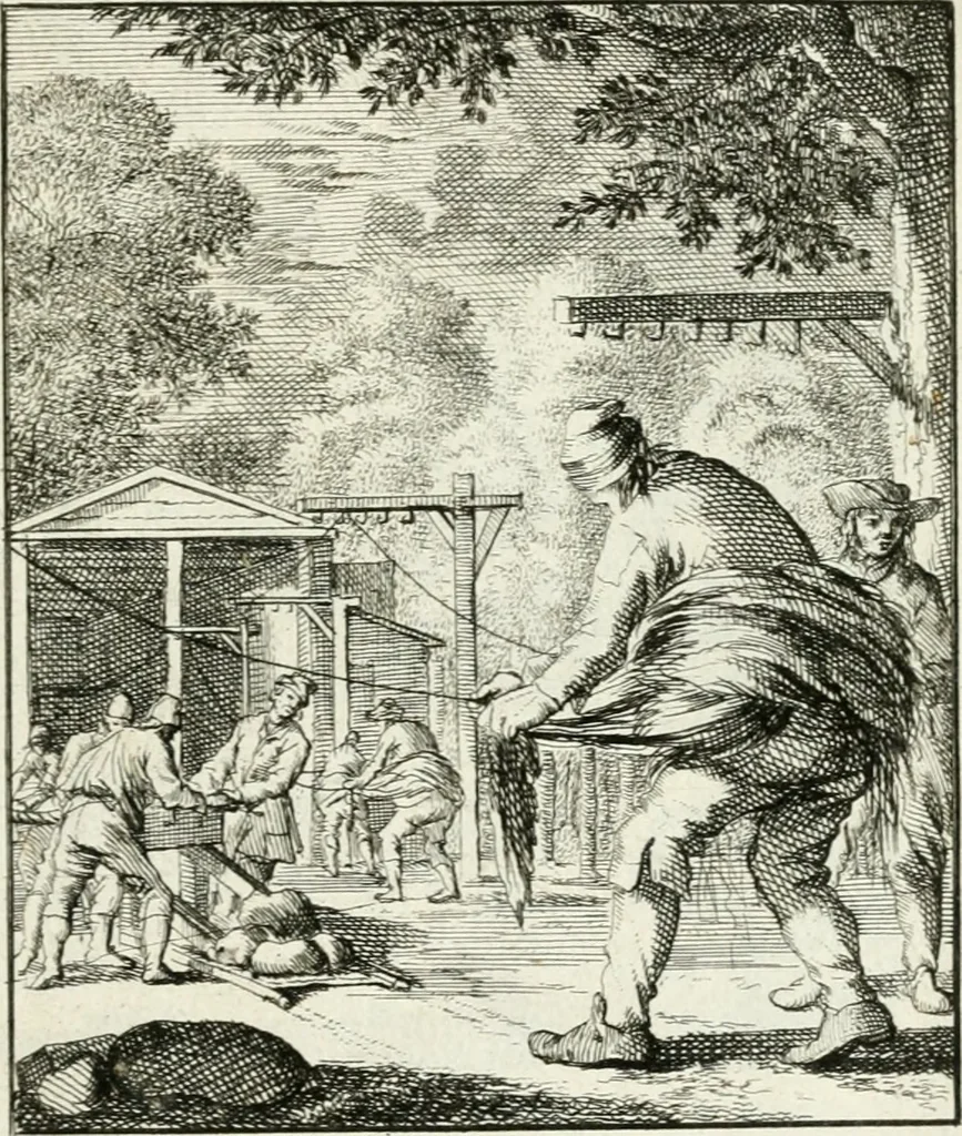 An illustration from Spiegel van 't menschelyk bedryf : vertonende hondert-verscheyde ambagten zeer konstig afgebeeld en met zeer zinryke spreuken en stigtelyke versen verrykt, 1694, leaf 84
