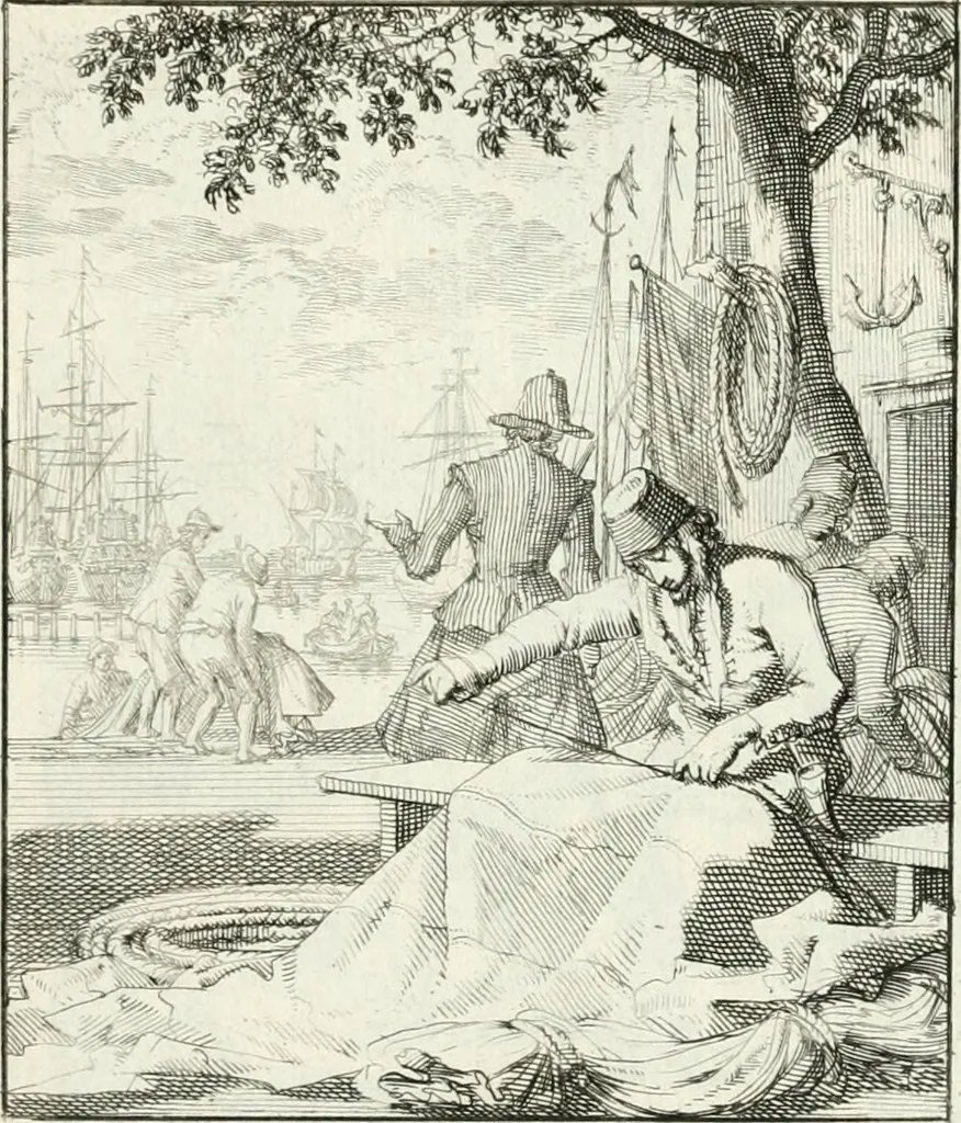 An illustration from Spiegel van 't menschelyk bedryf : vertonende hondert-verscheyde ambagten zeer konstig afgebeeld en met zeer zinryke spreuken en stigtelyke versen verrykt, 1694, leaf 86