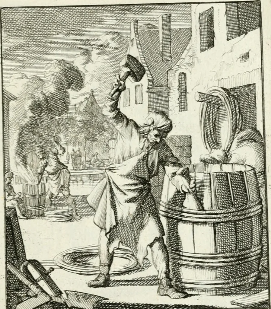 An illustration from Spiegel van 't menschelyk bedryf : vertonende hondert-verscheyde ambagten zeer konstig afgebeeld en met zeer zinryke spreuken en stigtelyke versen verrykt, 1694, leaf 88