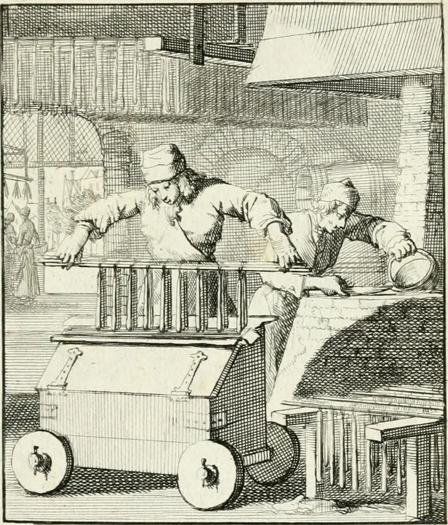 An illustration from Spiegel van 't menschelyk bedryf : vertonende hondert-verscheyde ambagten zeer konstig afgebeeld en met zeer zinryke spreuken en stigtelyke versen verrykt, 1694, leaf 92
