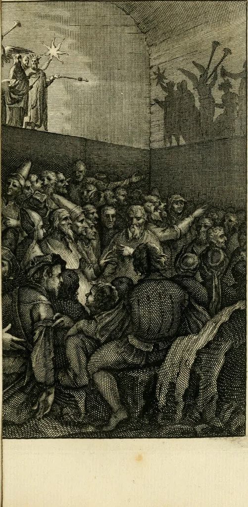An illustration from H.L. Spieghels Hertspeighel en andere zedeschriften : met verscheidene nooit gedrukte stukken verrijkt, en door aenteekeningen opgeheldert, 1723, leaf 120