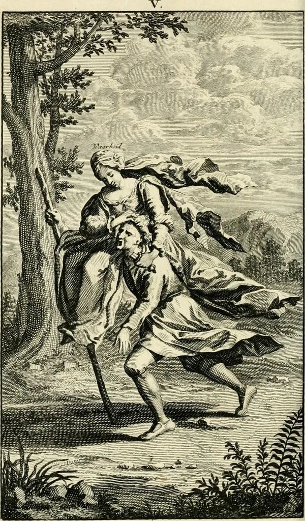 An illustration from H.L. Spieghels Hertspeighel en andere zedeschriften : met verscheidene nooit gedrukte stukken verrijkt, en door aenteekeningen opgeheldert, 1723, leaf 247