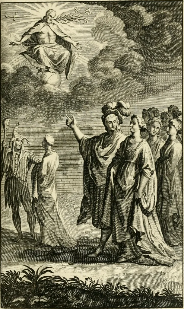 An illustration from H.L. Spieghels Hertspeighel en andere zedeschriften : met verscheidene nooit gedrukte stukken verrijkt, en door aenteekeningen opgeheldert, 1723, leaf 256