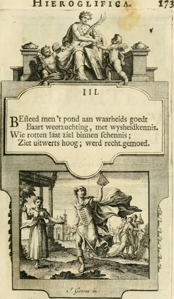 An illustration from H.L. Spieghels Hertspeighel en andere zedeschriften : met verscheidene nooit gedrukte stukken verrijkt, en door aenteekeningen opgeheldert, 1723, leaf 262