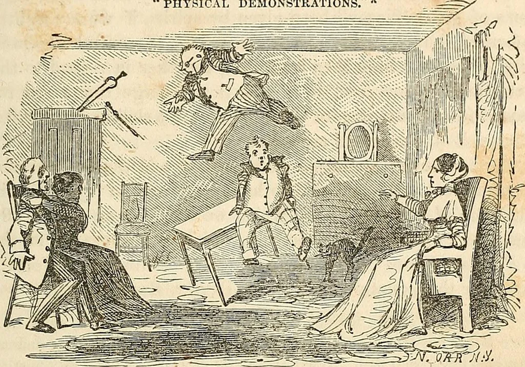 An illustration from Spirit rapping unveiled! : An exposé of the origin, history, theology and philosophy of certain alleged communications from the spirit world, by means of "spirit rapping," "medium writing," "physical demonstrations," etc. With illustrations., 1853, leaf 18