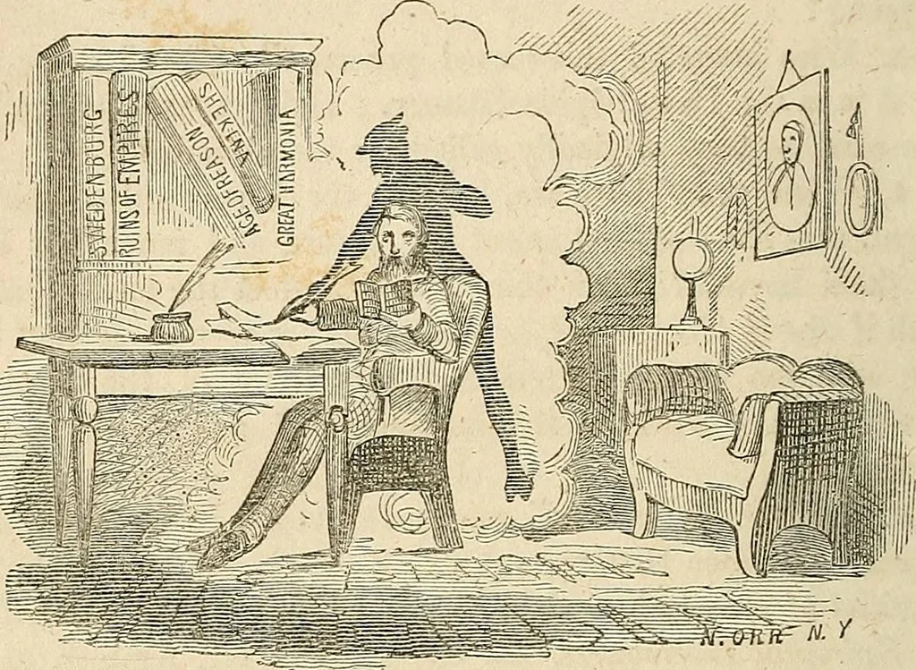 An illustration from Spirit rapping unveiled! : An exposé of the origin, history, theology and philosophy of certain alleged communications from the spirit world, by means of "spirit rapping," "medium writing," "physical demonstrations," etc. With illustrations., 1853, leaf 67