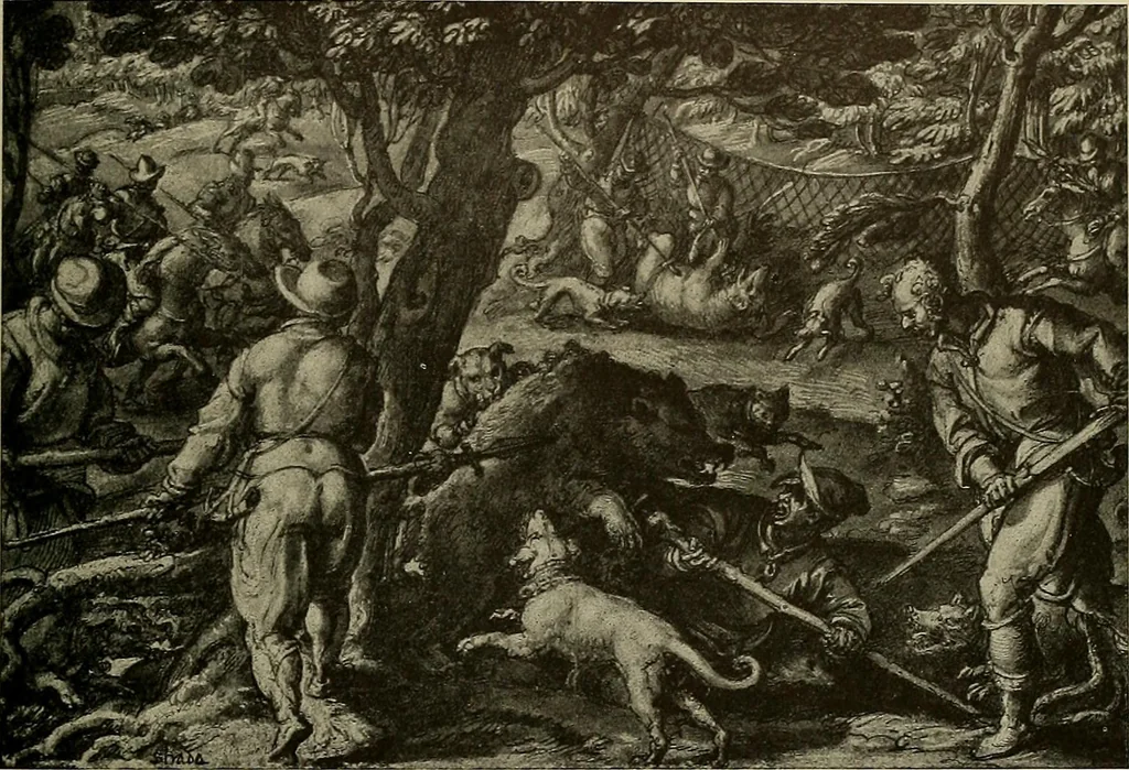 An illustration from Sport in art; an iconography of sport during four hundred years from the beginning of the fifteenth of the end of the eighteenth centuries, 1913, leaf 150