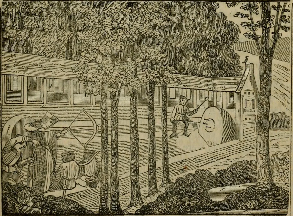 An illustration from The sports and pastimes of the people of England : including the rural and domestic recreations, May games, mummeries, shows, processions, pageants, and pompous spectacles, from the earliest period to the present time, 1830, leaf 124