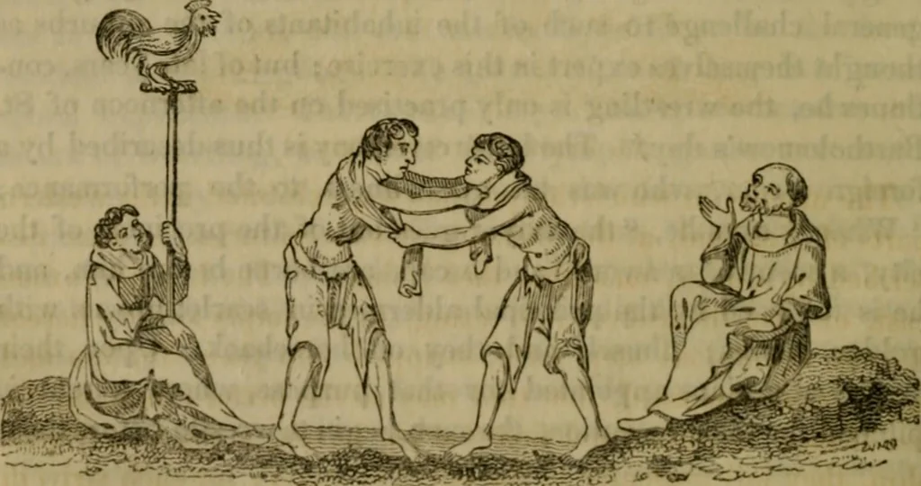 An illustration from The sports and pastimes of the people of England : including the rural and domestic recreations, May games, mummeries, shows, processions, pageants, and pompous spectacles, from the earliest period to the present time, 1830, leaf 153