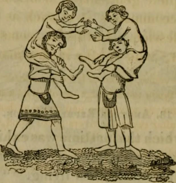 An illustration from The sports and pastimes of the people of England : including the rural and domestic recreations, May games, mummeries, shows, processions, pageants, and pompous spectacles, from the earliest period to the present time, 1830, leaf 155