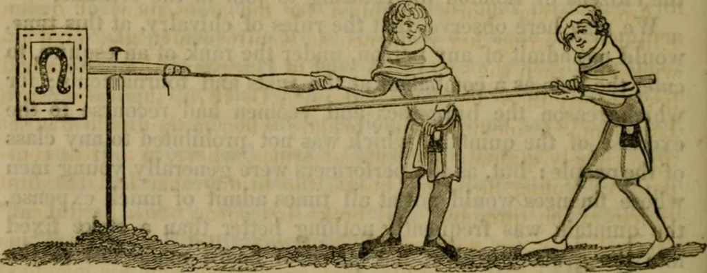 An illustration from The sports and pastimes of the people of England : including the rural and domestic recreations, May games, mummeries, shows, processions, pageants, and pompous spectacles, from the earliest period to the present time, 1830, leaf 189