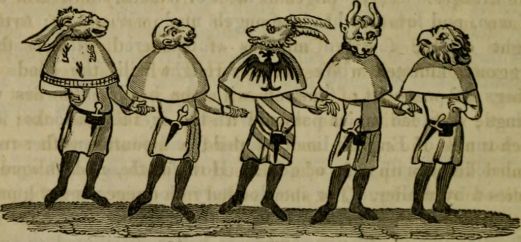 An illustration from The sports and pastimes of the people of England : including the rural and domestic recreations, May games, mummeries, shows, processions, pageants, and pompous spectacles, from the earliest period to the present time, 1830, leaf 231