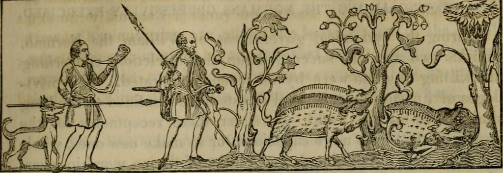 An illustration from The sports and pastimes of the people of England : including the rural and domestic recreations, May games, mummeries, shows, processions, pageants, and pompous spectacles, from the earliest period to the present time, 1830, leaf 76