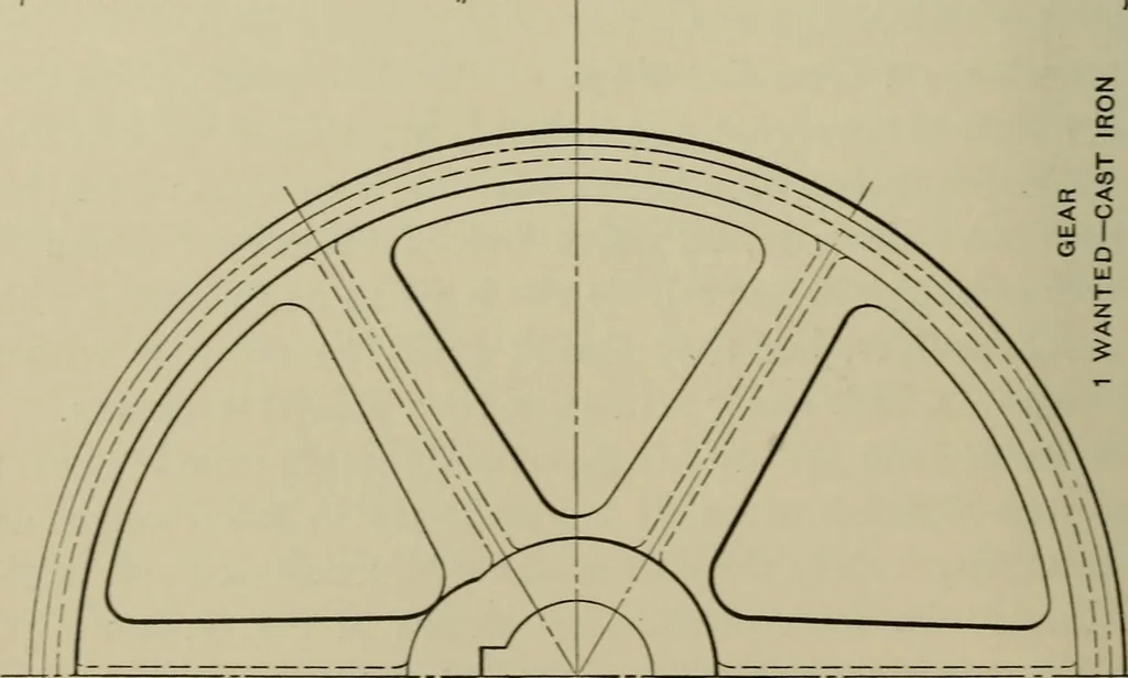 An illustration from Spur and bevel gearing; a treatise on the principles, dimensions, calculation, design and strength of spur and bevel gearing, together with chapters on special tooth forms and methods of cutting gear teeth, 1914, leaf 149