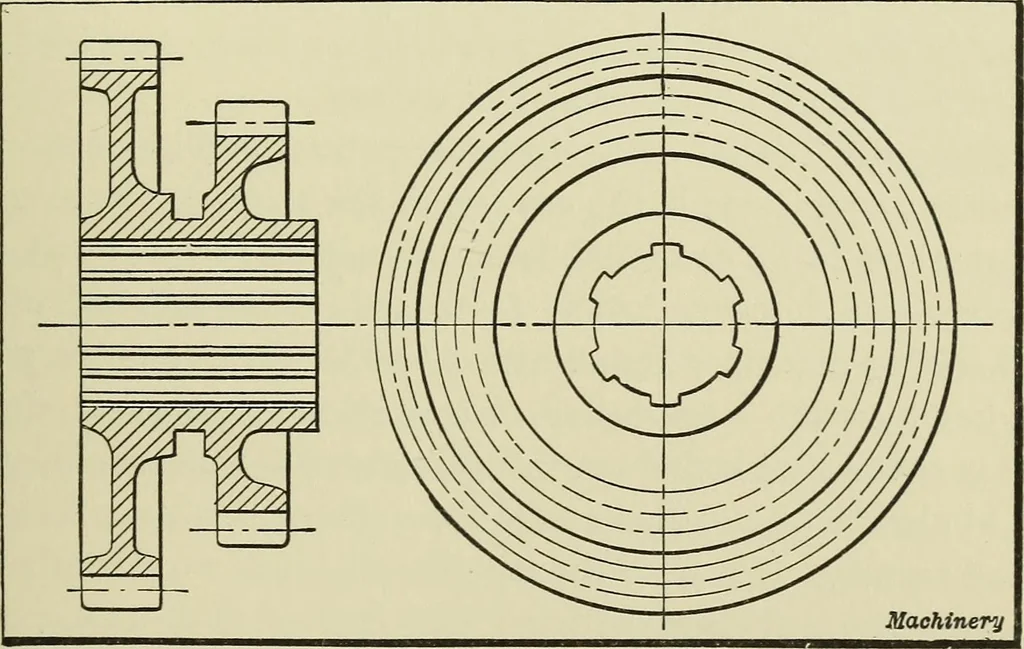 An illustration from Spur and bevel gearing; a treatise on the principles, dimensions, calculation, design and strength of spur and bevel gearing, together with chapters on special tooth forms and methods of cutting gear teeth, 1914, leaf 188