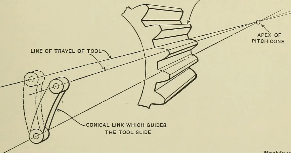 An illustration from Spur and bevel gearing; a treatise on the principles, dimensions, calculation, design and strength of spur and bevel gearing, together with chapters on special tooth forms and methods of cutting gear teeth, 1914, leaf 262