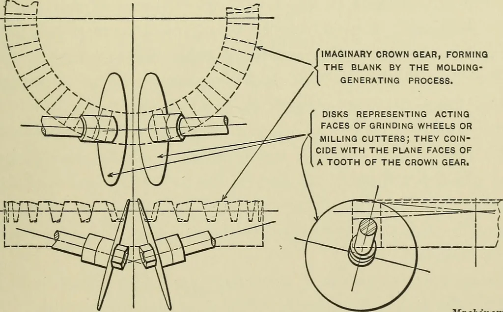 An illustration from Spur and bevel gearing; a treatise on the principles, dimensions, calculation, design and strength of spur and bevel gearing, together with chapters on special tooth forms and methods of cutting gear teeth, 1914, leaf 268