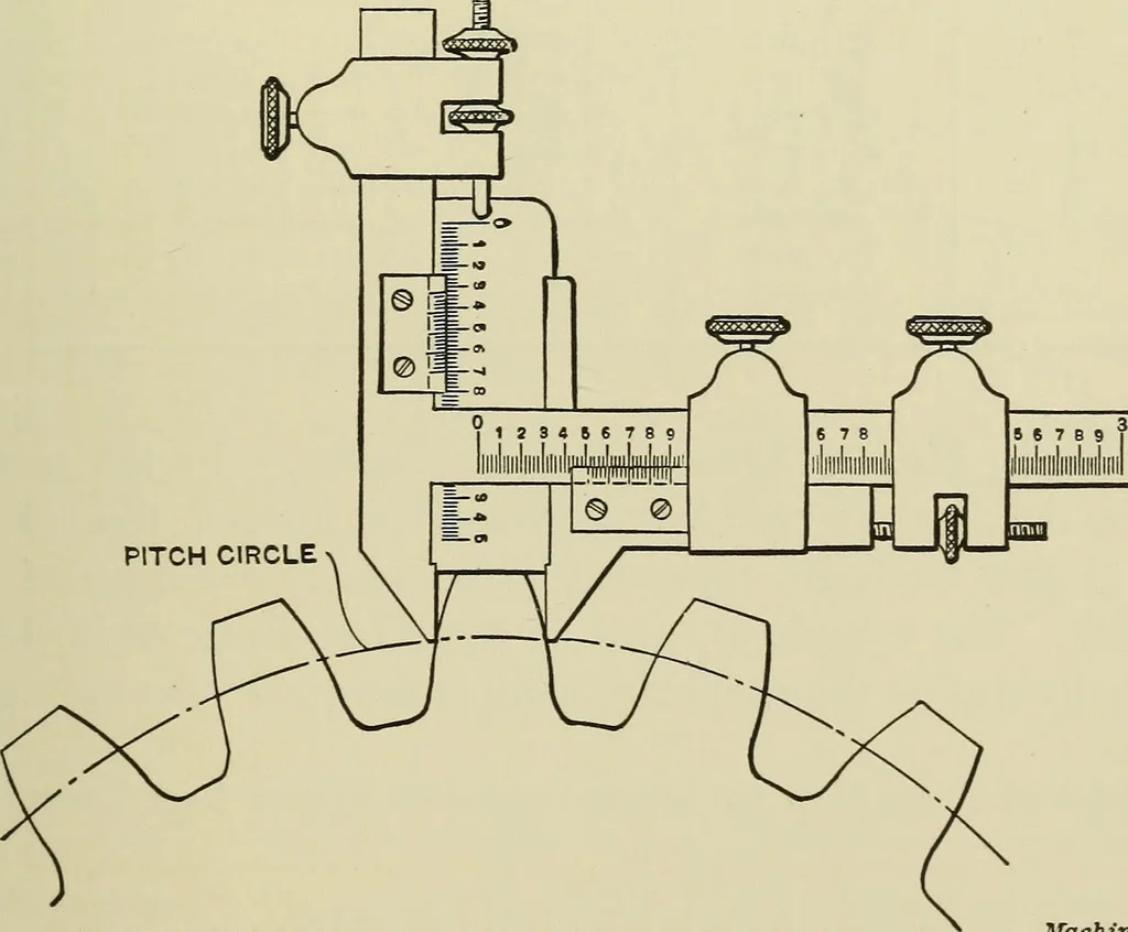 An illustration from Spur and bevel gearing; a treatise on the principles, dimensions, calculation, design and strength of spur and bevel gearing, together with chapters on special tooth forms and methods of cutting gear teeth, 1914, leaf 50