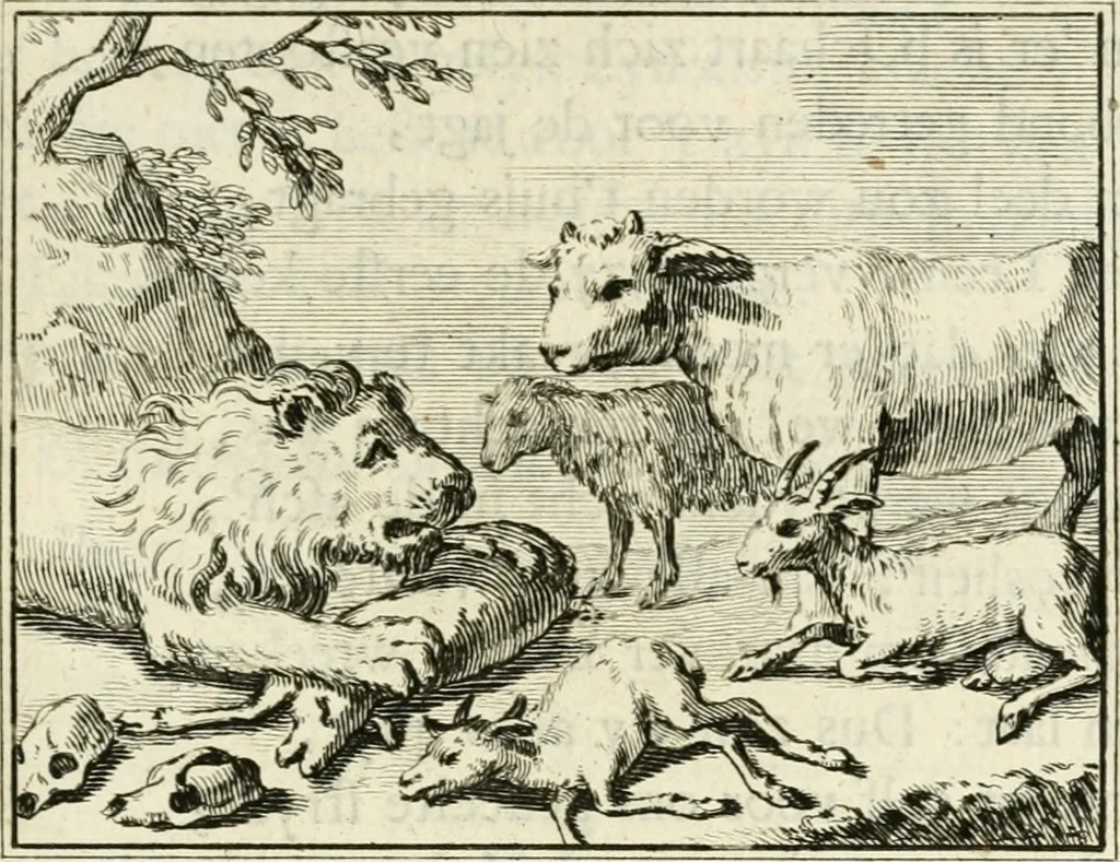 An illustration from Staat- en zedekundige zinneprenten, of, Leerzame fabelen, 1731, leaf 102