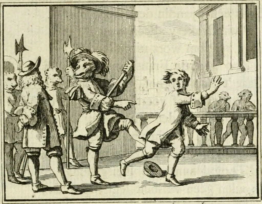 An illustration from Staat- en zedekundige zinneprenten, of, Leerzame fabelen, 1731, leaf 58