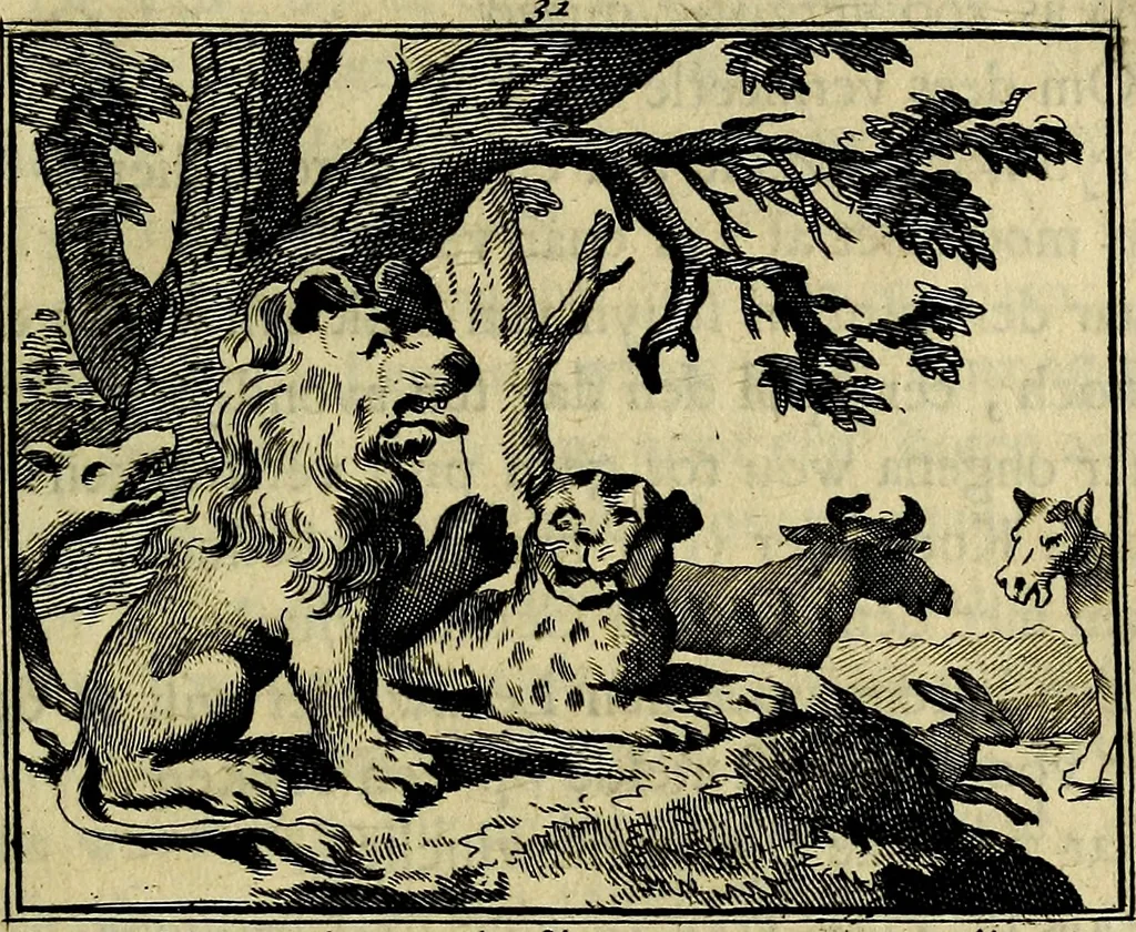 An illustration from Staat- en zedekundige zinneprenten, of, Leerzame fabelen : die van den Heere La Court speelswyze, 1731, leaf 148